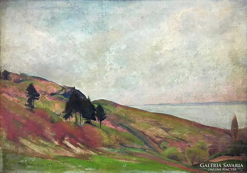 Domokos Pap (1894-1972). Landscape with the balaton, date 1928, oil on canvas