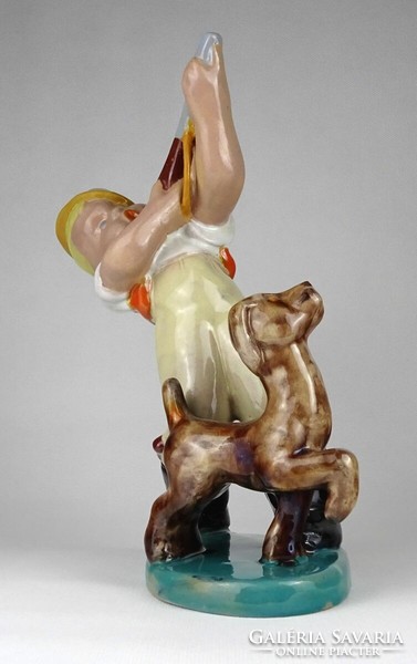 1C577 old hunter boy ceramic figure with hops 26.5 Cm