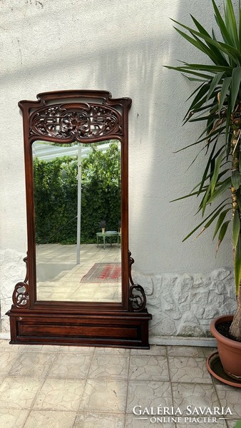 Venetian Art Nouveau antique carved faceted castle mirror