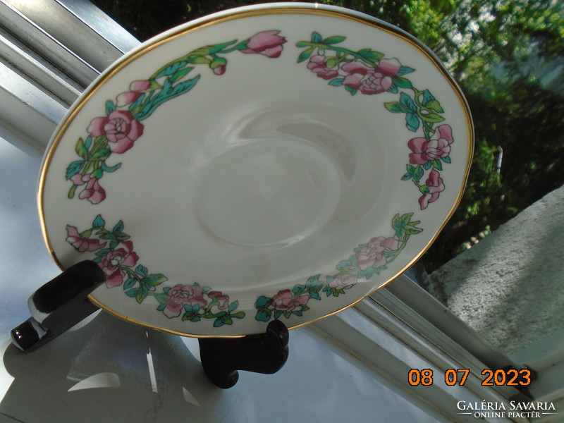 Brand new Fenton antique English fine porcelain colorful flower pattern plate with gold rim strip