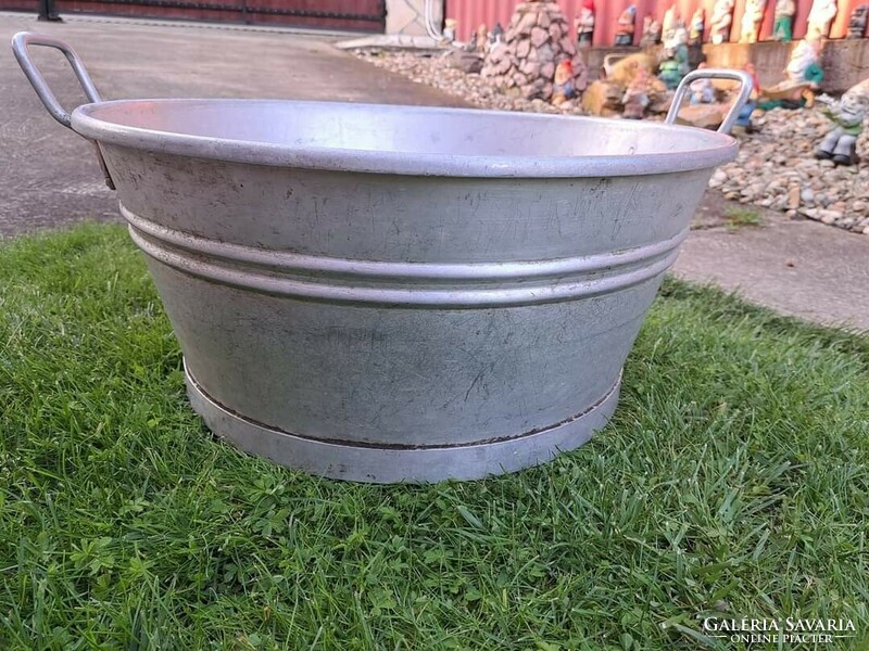 Large aluminum bowl, 2-handled tub, flower pot, rustic decoration for flowers