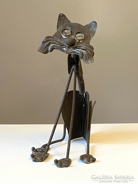 Sitting iron cat animal statue 36 cm
