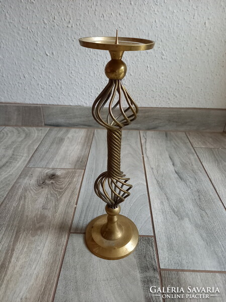 Large antique openwork copper candle holder (32.5x9.8x8.3 cm)