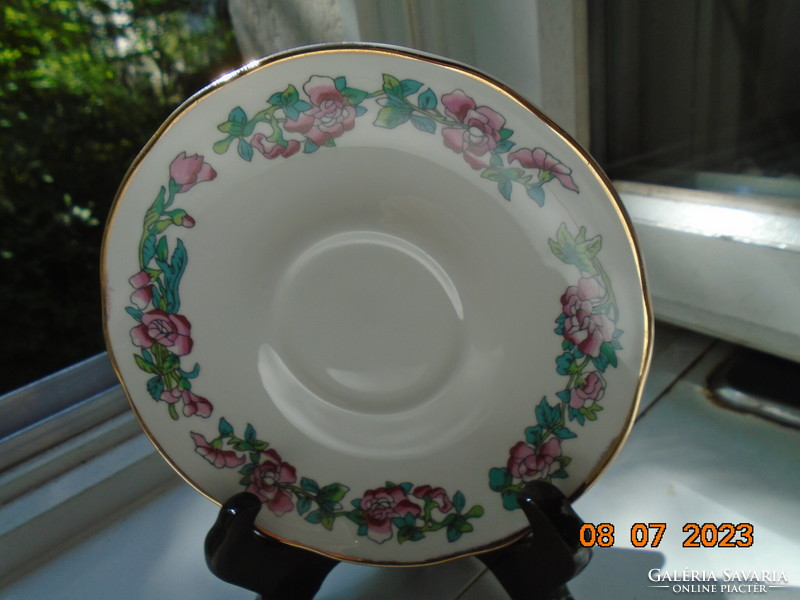 Brand new Fenton antique English fine porcelain colorful flower pattern plate with gold rim strip