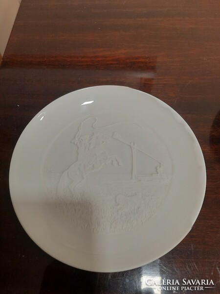 Fehér Herendi porcelán litofán fali dísz tányér, tál