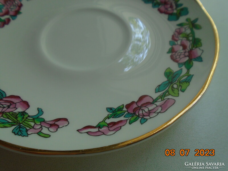 Brand new Fenton antique English fine porcelain colorful flower pattern plate with gold rim strip