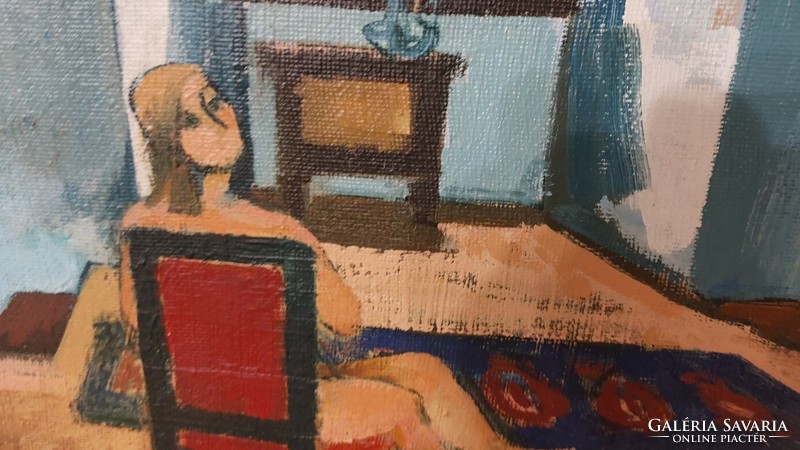 (K) b. Painting by Mária Séday 53x56 cm with frame (female nude in interior)