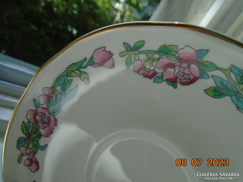 Brand new Fenton antique English fine porcelain colorful flower pattern plate with gold rim strip