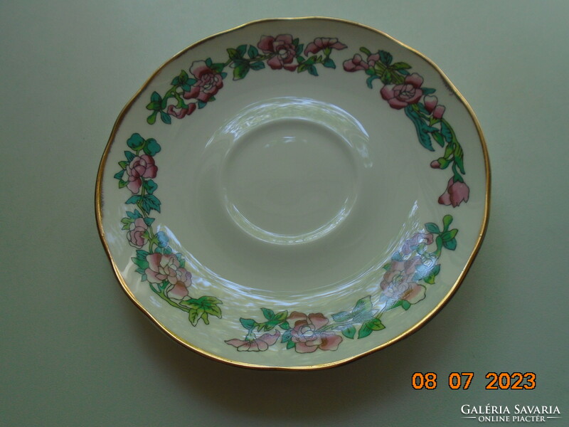 Brand new Fenton antique English fine porcelain colorful flower pattern plate with gold rim strip