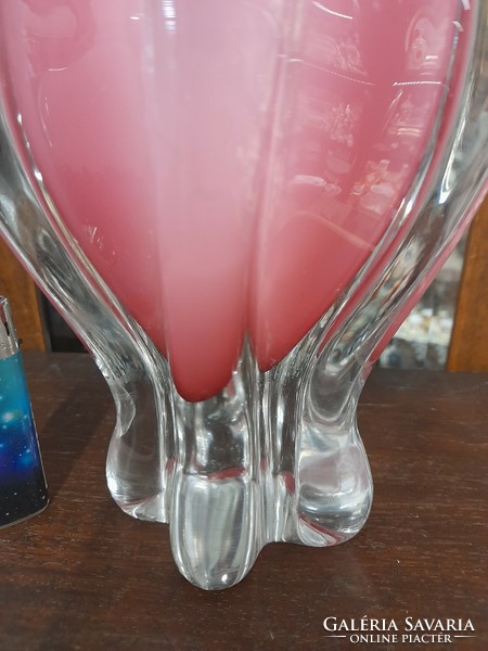 Czech exbor thick crystal vase with ruffled edges.