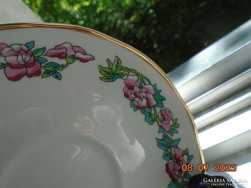 Brand new Fenton antique English fine porcelain colorful flower pattern plate with gold rim strip