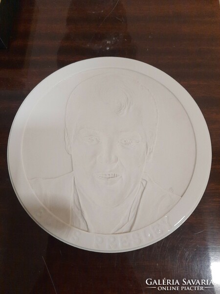 White Herend porcelain lithophane Elvis Presley memorial plaque