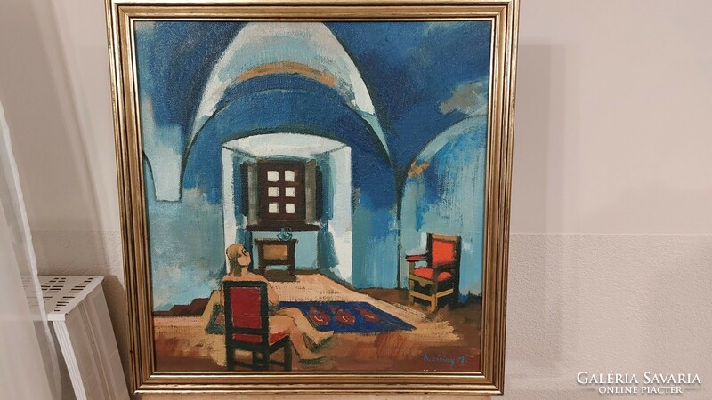 (K) b. Painting by Mária Séday 53x56 cm with frame (female nude in interior)