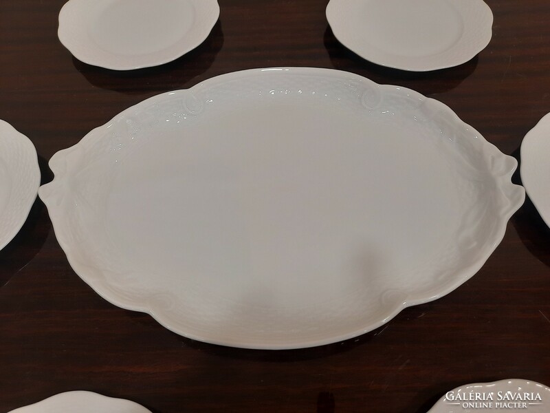 White Herend porcelain cake set with ribbon bowl