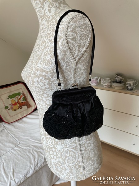 Casual small bag with black sequins - completely handmade