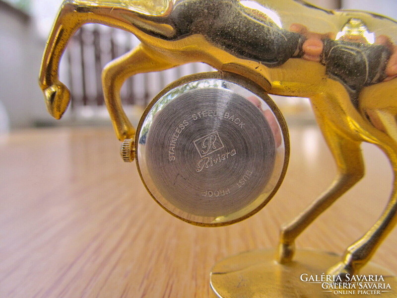 Aranyozott paripa, ló asztali óra (olasz, Riviera óraszerkezet, 7.5cm.)