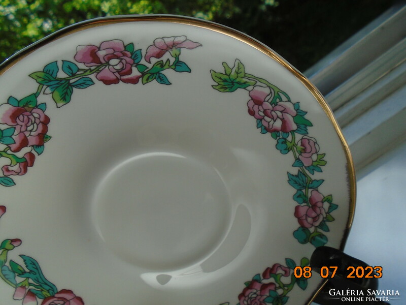 Brand new Fenton antique English fine porcelain colorful flower pattern plate with gold rim strip