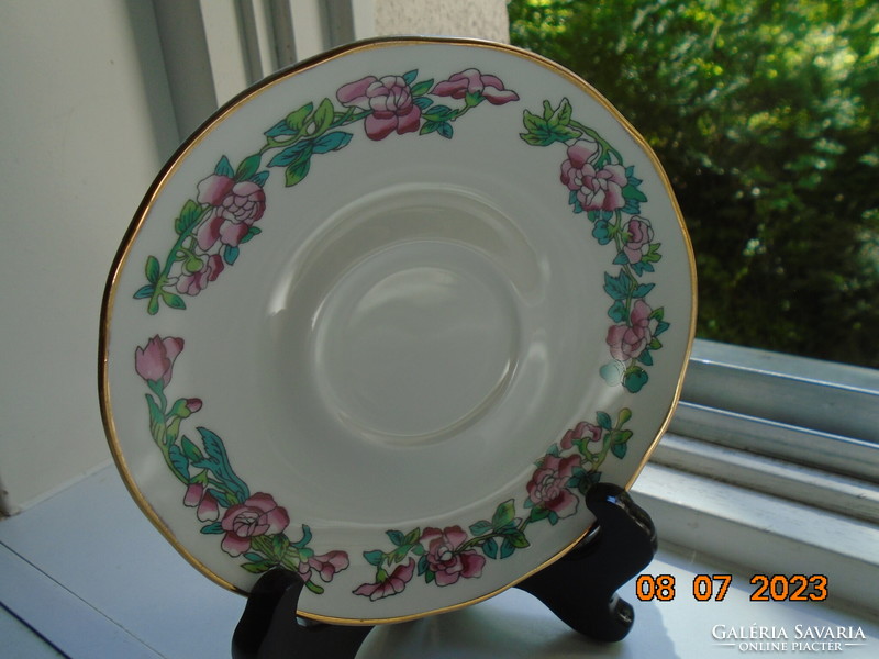 Brand new Fenton antique English fine porcelain colorful flower pattern plate with gold rim strip