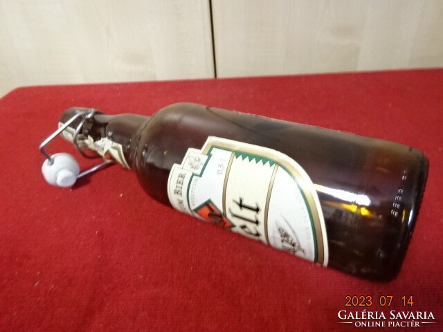 Brown beer bottle with buckle, 0.5 liter, dated inscription. Jokai.