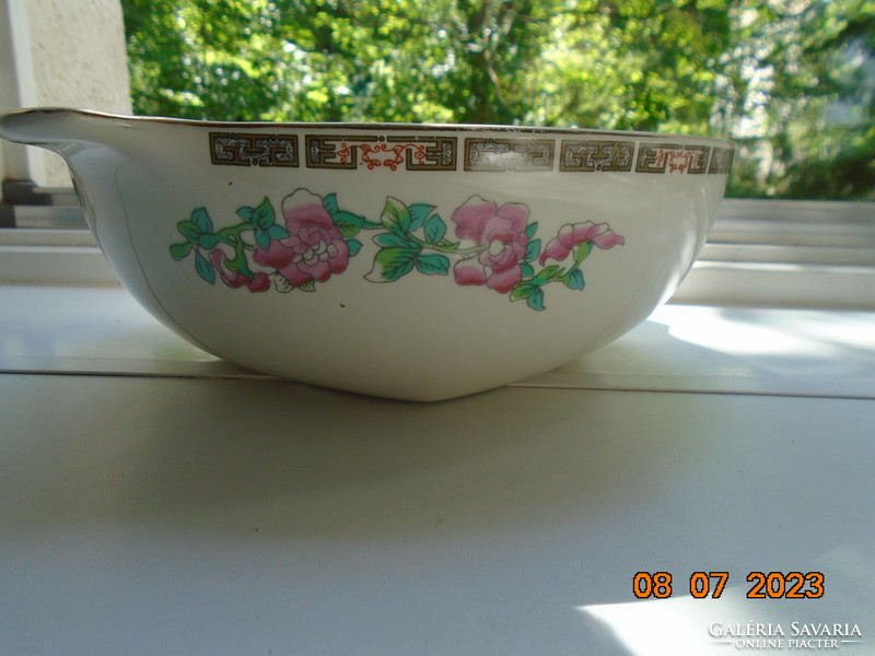 English antique porcelain tray with colorful floral pattern