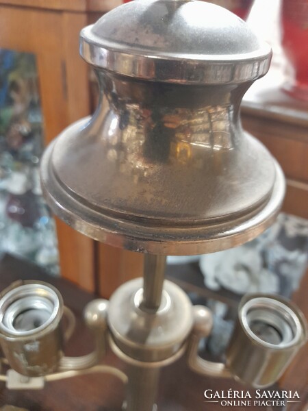 Bronze, copper two-burner table lamp. 58 Cm.