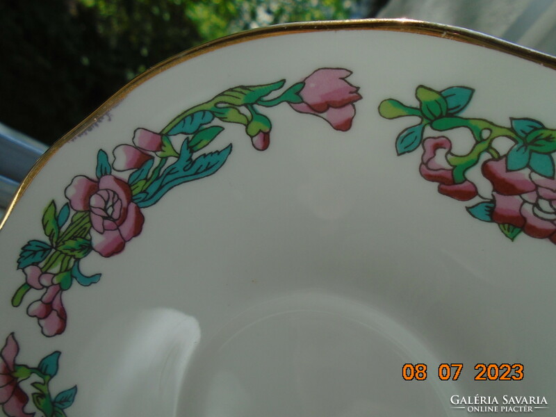 Brand new Fenton antique English fine porcelain colorful flower pattern plate with gold rim strip