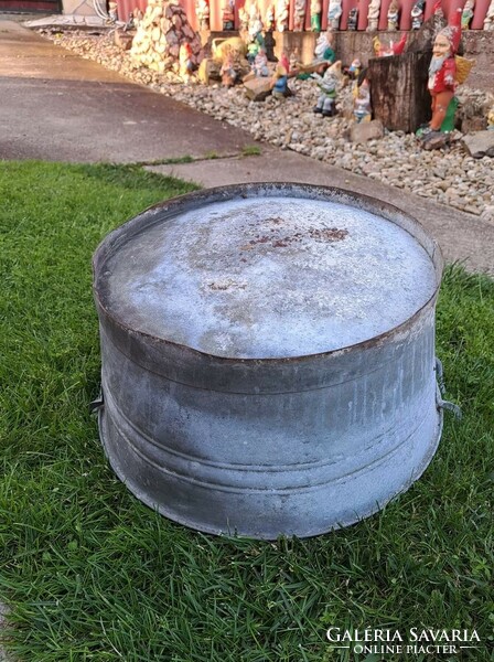 Galvanized tin bowl, 2-handled tub, dish, 45 cm diameter, village rustic decoration