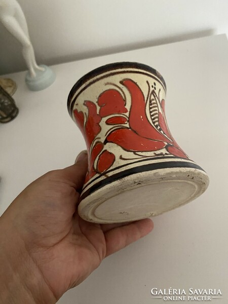 Ceramic jug with tulips, folk ceramics, peasant