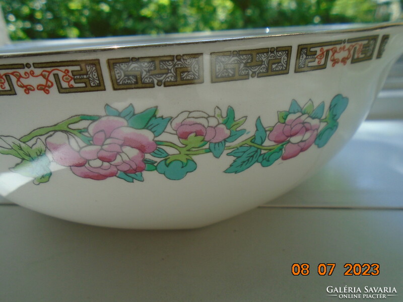Angol antik porcelán színes virágos mintás kínáló