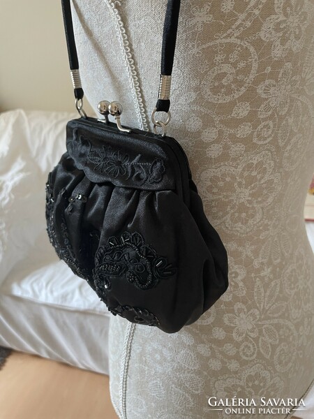 Casual small bag with black sequins - completely handmade