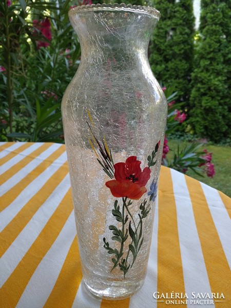 Cracked glass vase with hand painting