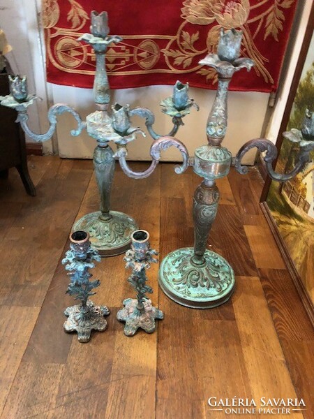 Art Nouveau bronze candle holder set, 34 cm high, 4 pcs