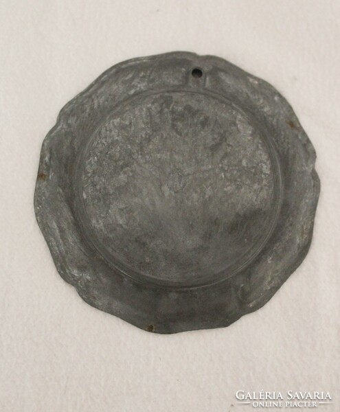 6 wall pewter baby plates with floral porcelain inserts