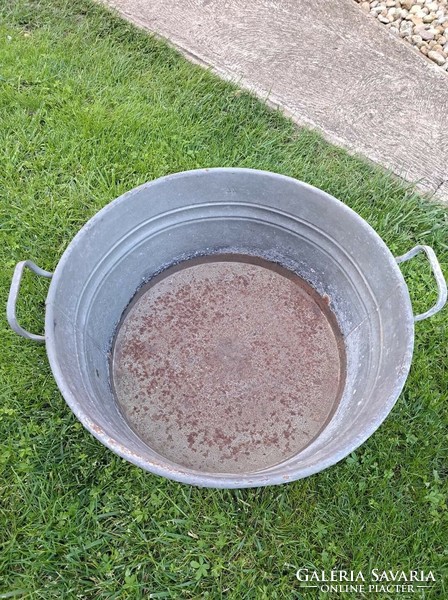 Galvanized tin bowl, 2-handled tub, dish, 45 cm diameter, village rustic decoration