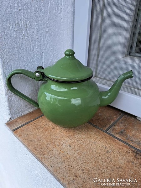0.5 Liter green coffee pot enameled, enameled piece of nostalgia, rustic decoration