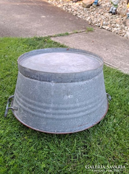 15 Liter tin galvanized bowl 2-handled vat basin pot for flowers village rustic decoration