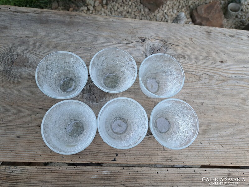 Retro ritka fehér 6 db boros pohár repesztett Gyönyörű  Fátyolüveg fátyol karcagi berekfürdői üveg