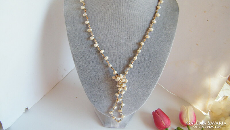 Real pearl necklace/100cm/ with small gold-plated spacers