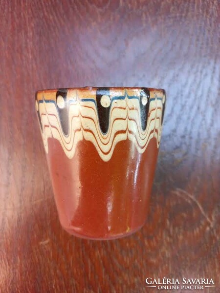 Bulgarian glazed ceramic cup with a folk motif