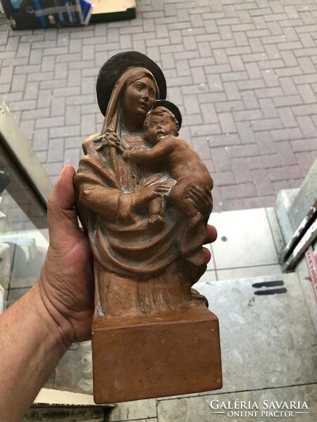 Terracotta statue, Mary with the Child, xix. Century, 20 cm high