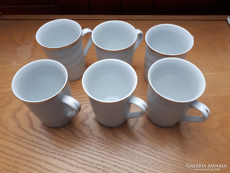 6 Breakfast mugs with smooth lines and gold stripes, new