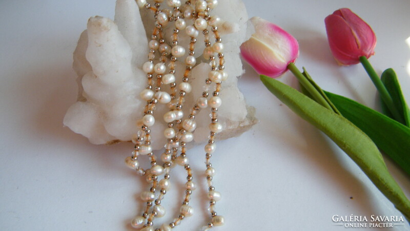 Real pearl necklace/100cm/ with small gold-plated spacers