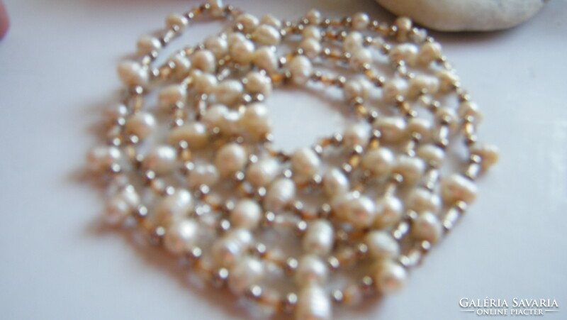 Real pearl necklace/100cm/ with small gold-plated spacers