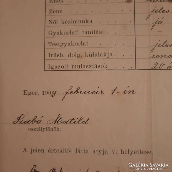 Értesítő az angolkisasszonyok egri intézetében létező rk. érseki tanítóképző növendékről 1909.