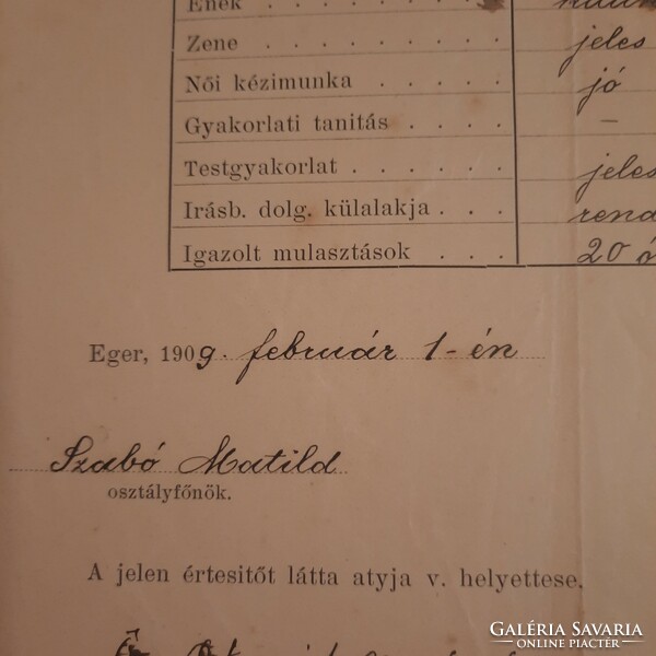 Notice of the rk existing in the Institute of English Misses in Eger. About an archbishop's teacher training student in 1909.