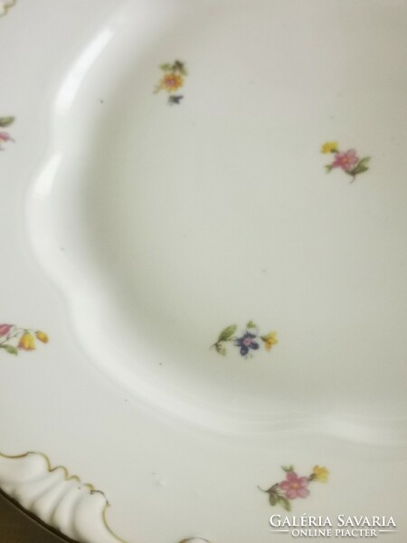 3 + 1 db Zsolnay porcelán virág mintás lapos tányér, tollazott