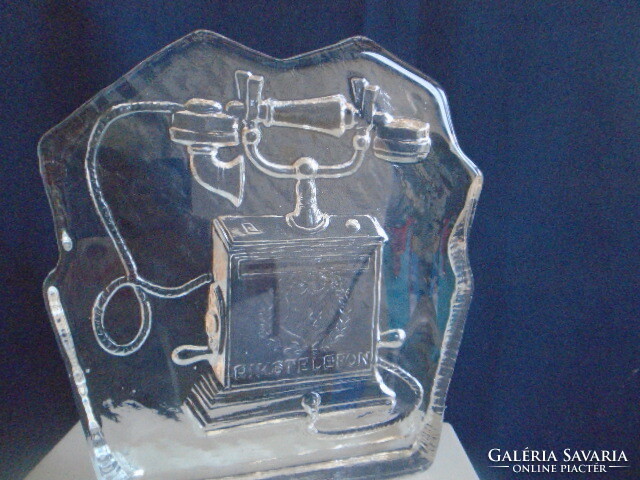 The work of the Swedish manufactory Kosta Boda, crystal glass heavy pieces decorative glass depicts an antique telephone re