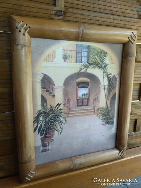 Bambusz keretes mediterrán stílusú fali kép/festmény lenyomat