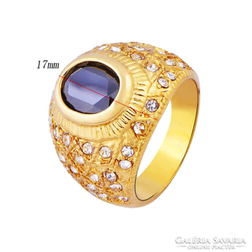 18K gold-plated ring with black stone and cz crystals (69) size: 10/62