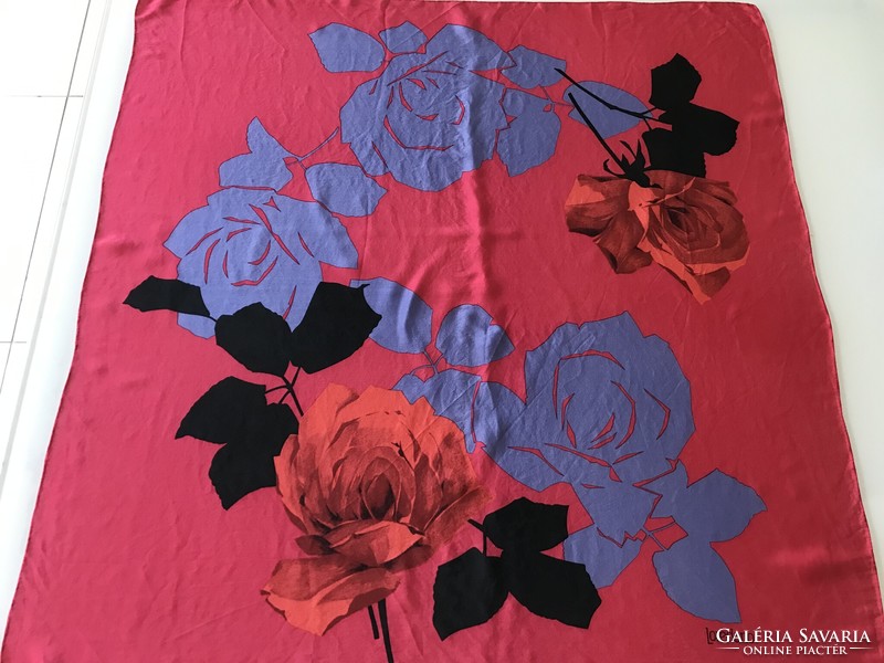 Vintage Loredano silk scarf, huge rose poop, 75 x 74 cm
